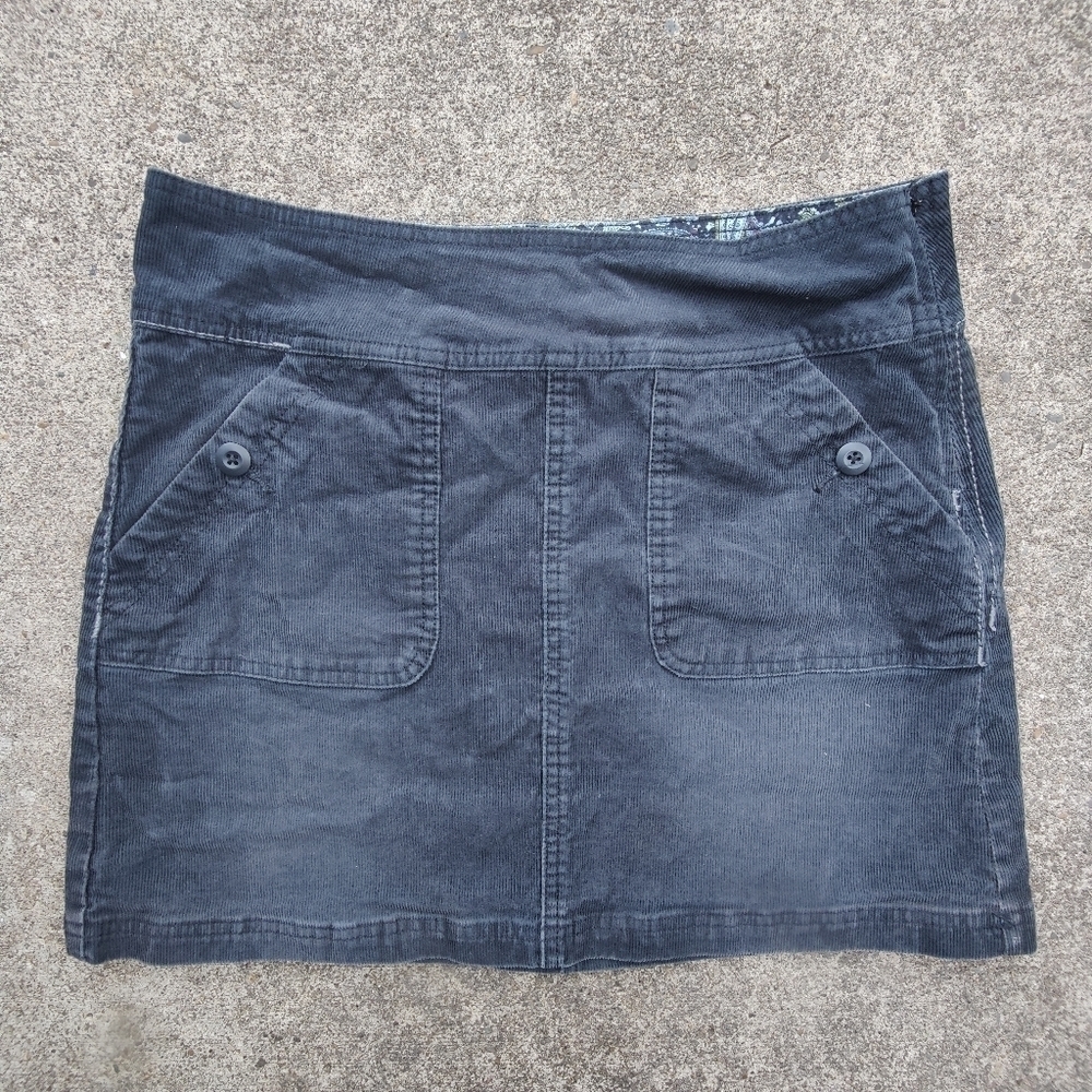 PrAna Corduroy Mini Skirt Black Short Skirt Side Zip w/ Pockets Women's Size 6